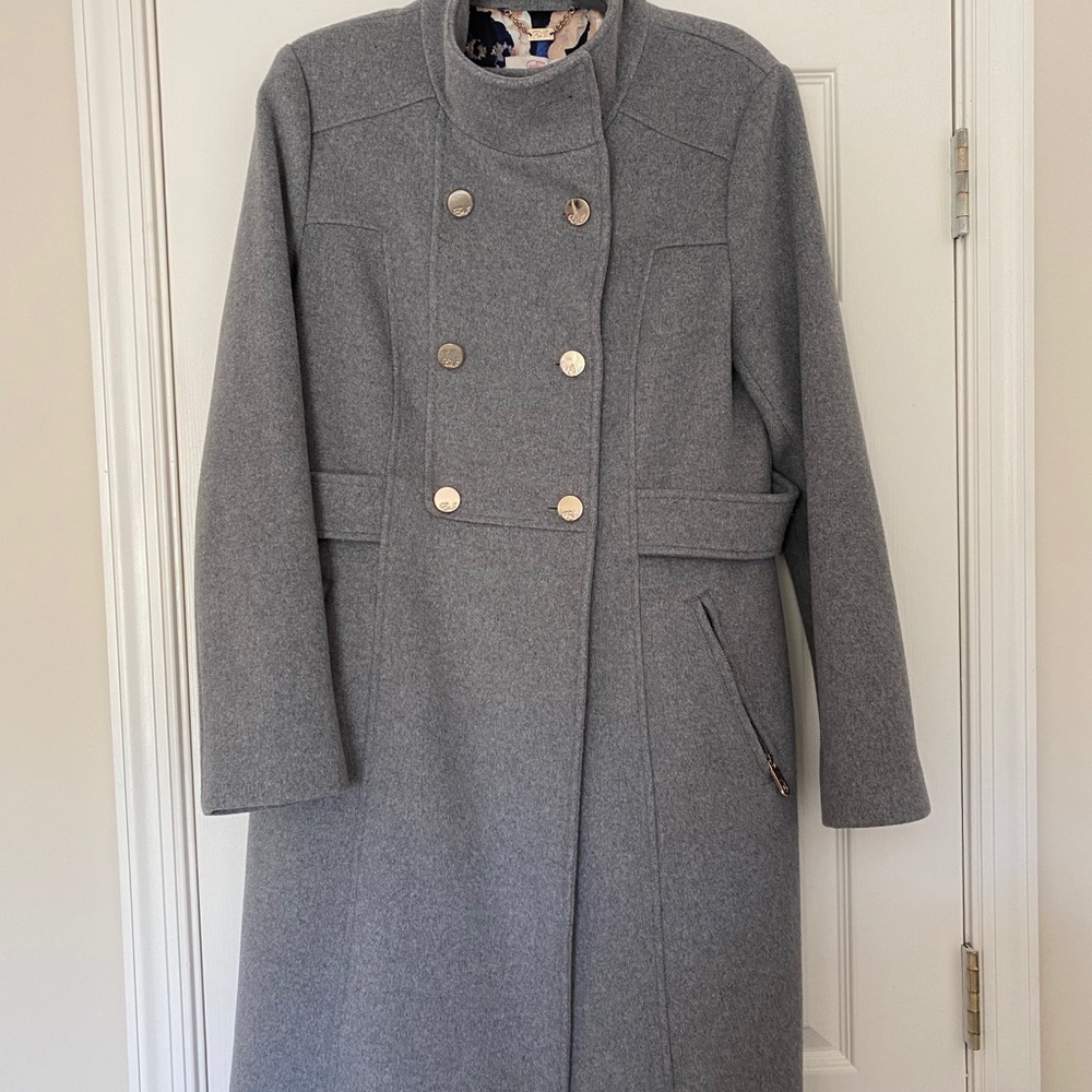 Eliza J Wool Blend Long Military Coat, Size 12